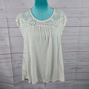 Eyeshadow Off White Womens Size L Top Boho Crochet Cottagecore Lagenlook Beachy